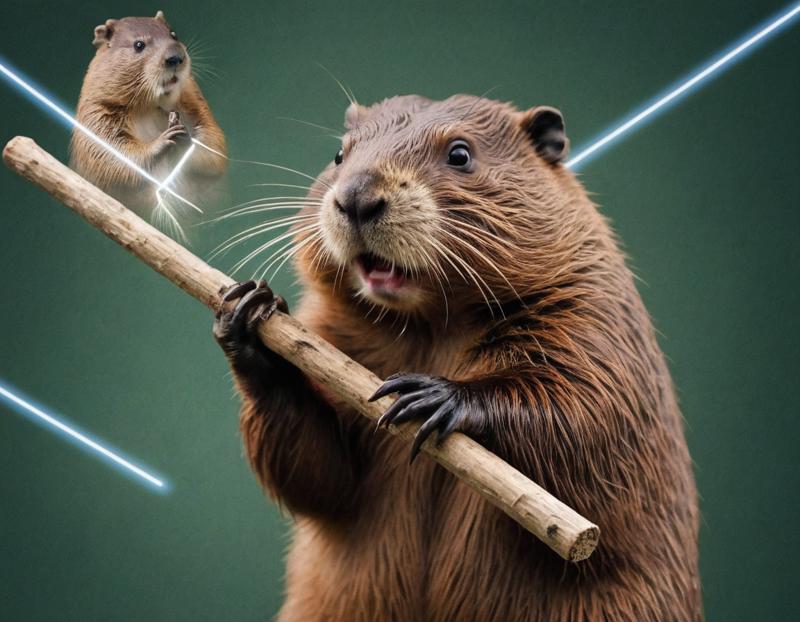 08478-3618458235-beaver, holding a stick, laser background, meme, _lora_AwkwardCatPhoto-000007_0.75_ (photo inset of a stick) double exposure.png